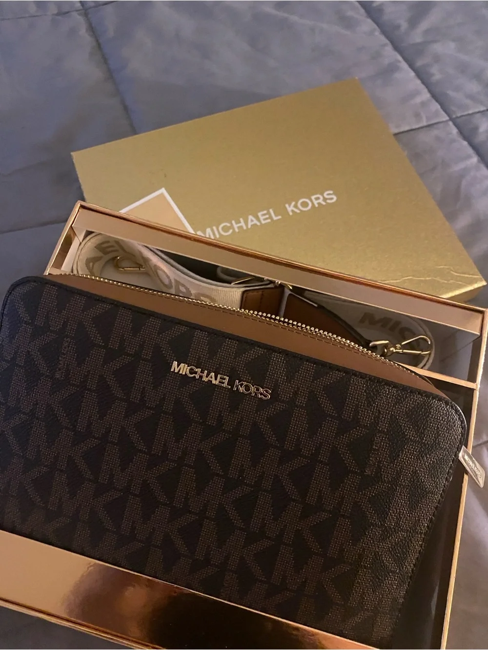 Michael Kors Black MK Monogram Crossbody Phone Case